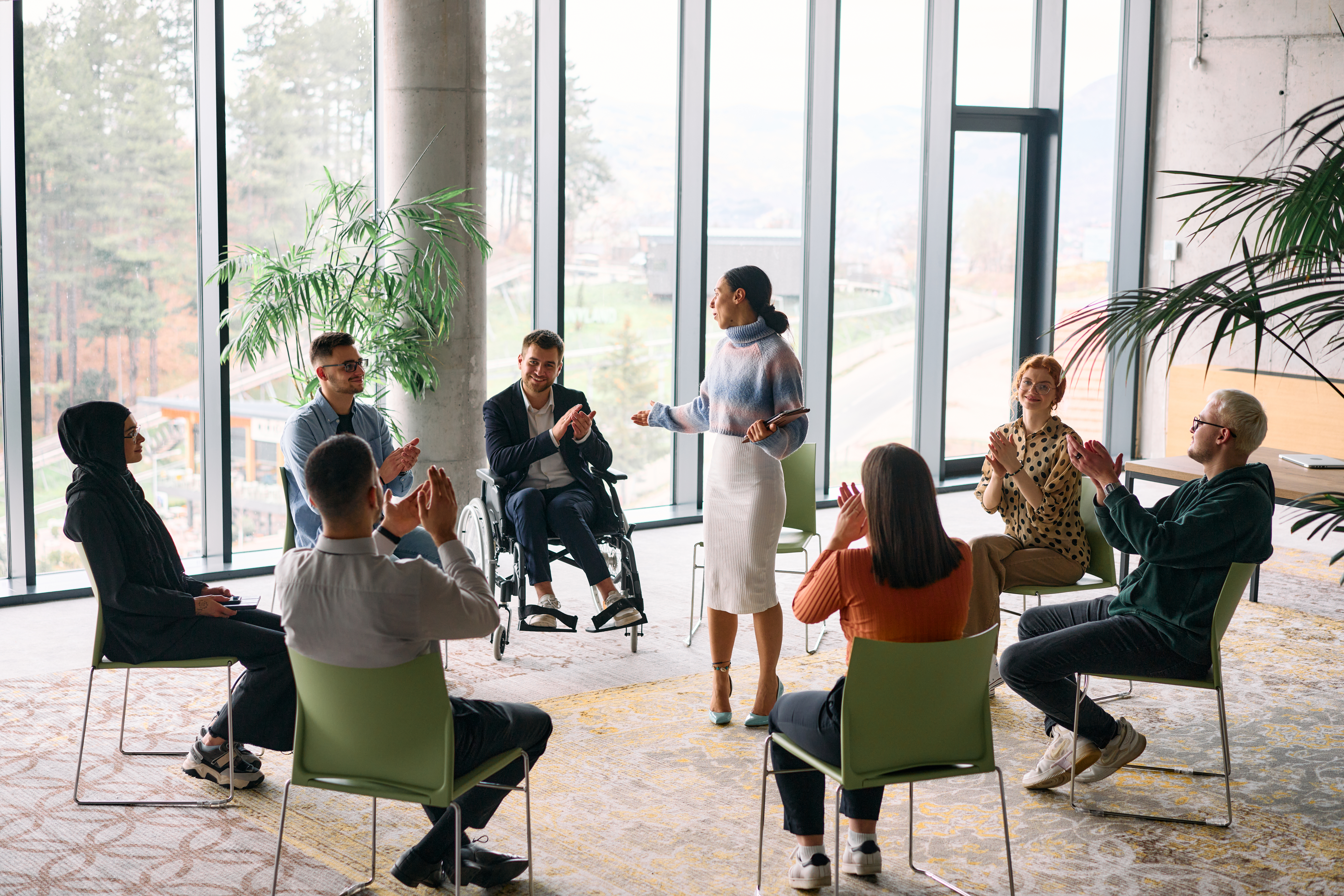 A group of professionals attending a leadership skills training.